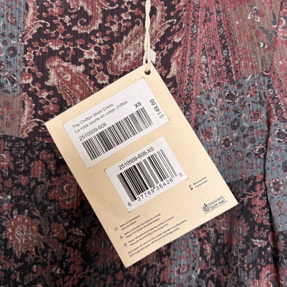 Frank & Oak Chiffon Short Dress NWT - paisley longsleeve knee-length dress - Picture 3 of 5